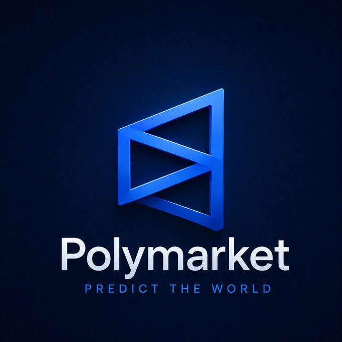 The Polymarket logo in blue with the tagline 'PREDICT THE WORLD' on a dark navy background.