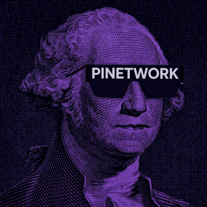 A stylized purple-tinted engraving of George Washington wearing modern sunglasses with the text 'PINETWORK' across the lenses.