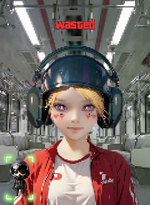 An anime-style character wearing a red jacket and headset on a train, with the word 'wasted' displayed in red text above.