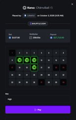 A seat selection screen for an Atlético Madrid home game on Shuffle.com shows a $100 bonus drop offered for $27,000, with Seat 64 selected and priced at $32,500 in green, alongside a "Play" button at the bottom. The image directly illustrates the "$100 Bonus Drop to $27K!" promotion mentioned in the post, showcasing the available bonus drop on the Shuffle.com platform.