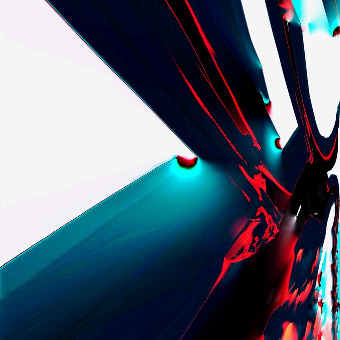 A vibrant, abstract digital artwork featuring fluid strokes of deep blue, cyan, and fiery red cascading diagonally across a white background, conveying a sense of dynamic motion and energy. The bold, expressive style complements the celebratory tone of the "Sold Out!" announcement, symbolizing creative momentum and artistic achievement.