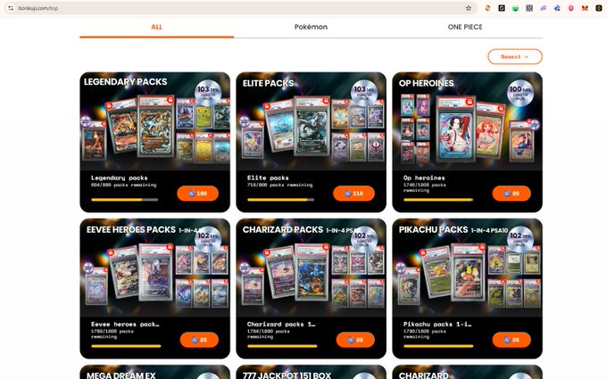 The image shows a collection of Pokemon cards displayed on a computer screen, with various types of Pokemon cards arranged across multiple pages. The website appears to be promoting these cards as collectibles or trading cards for sale, possibly targeting collectors who are interested in Pokemon. The post also mentions that this is not just another random platform but rather the first move into the TCG ecosystem, which suggests that it might be a dedicated marketplace for selling and buying Pokemon cards.