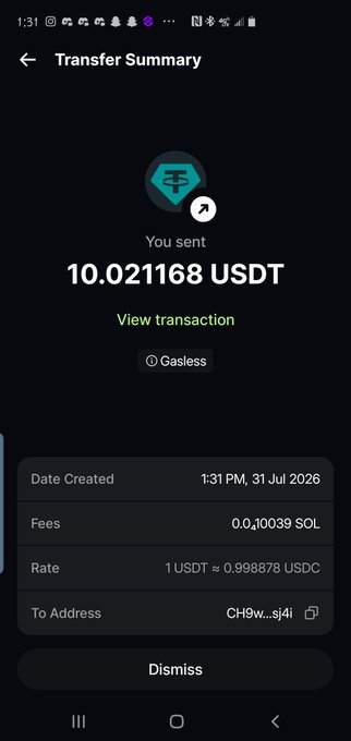The image confirms a transfer of 10.021168 USDT, which directly relates to the post announcing a $10 USDT giveaway.