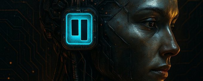 A cinematic close-up profile of a female android with circuit-patterned skin and a glowing cyan rectangular port in place of an ear, visually representing Qubic's Neuraxon 2.0 AI architecture. The futuristic portrait reinforces the post's claim that "$QUBIC" has surpassed Elon Musk's GROK on the ARC-AGI-3 benchmark.