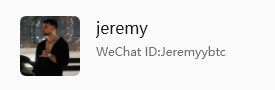 A contact card showing a small profile photo of a person with the name 'jeremy' and 'WeChat ID: Jeremyybtc'.