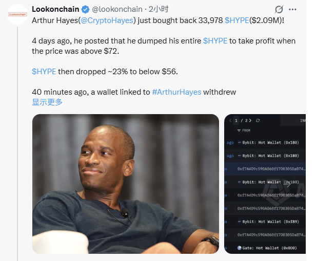The image features a man sitting down, with his face prominently displayed against a white background. The text of the post includes an image of the man's face along with some text about Arthur Hayes and the cryptocurrency market.