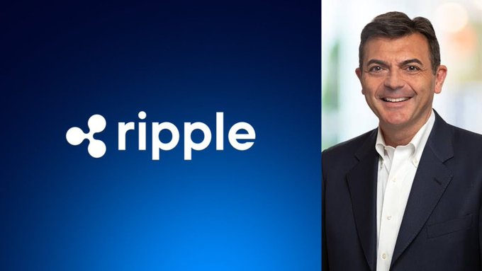 The image shows the Ripple logo alongside a professional headshot of a man in a dark suit, representing Ripple's CEO and the company's key role in the $114 trillion tokenization initiative with the DTCC platform.