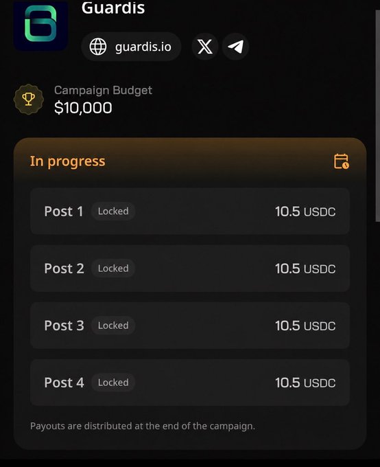 The image shows a cell phone screen displaying information about a campaign budget for a gaming project. The screen lists four posts that have been locked with a "locked" status, indicating they are not yet approved by the creator. Additionally, there is a note on the screen stating that if someone does not make it into the selected campaigns, they can still get accepted into the projects.