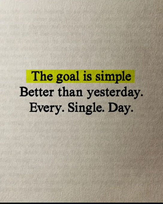 A motivational quote on a textured off-white background reading 'The goal is simple / Better than yesterday. / Every. Single. Day.' with 'The goal is simple' highlighted in yellow.