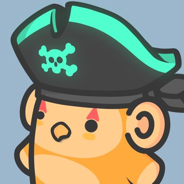 A cartoon-style illustration of a baby wearing a black pirate hat with a teal skull and crossbones design and matching teal feathers.