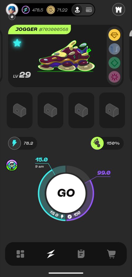 The image shows a phone screen displaying an app icon with the word "Go" written on it, along with some text that reads "StepN Go" and "GDP". The background of the image is black, making the white text stand out prominently. There are also several other icons visible in the bottom right corner of the screen.