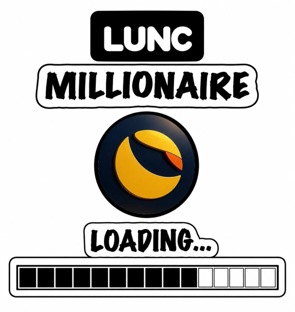 A loading screen graphic for "$LUNC MILLIONAIRE" with "LOADING..." text above a progress bar, visually echoing the post's anticipation of an upcoming pump for the $LUNC token.