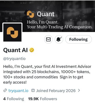 The image features a screenshot of the social media post from Quant AI, displaying an advertisement for their program. The text highlights the details of the program, which involves $100,000 being awarded based on a combination of Quant AI points and US dollar tokens earned by creators, contributors, and community members. The post also mentions that participants who join February 2016 will receive further announcements for more opportunities related to the program.