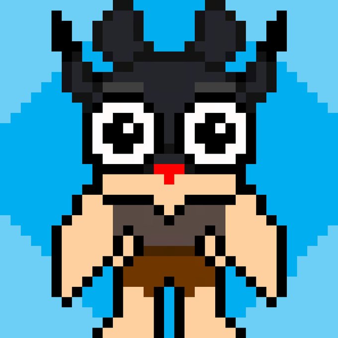 A pixel art owl character with large eyes, a black feathered head, peach-colored body, and blue wings stands against a light blue background, representing one of the 3,000 unique MoriOwl NFTs available on the secondary market.