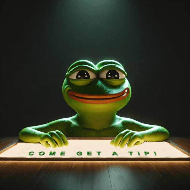 A sad-looking Pepe the Frog emerges from darkness behind a wooden surface displaying the text "COME GET A TIPI," pairing visual gloom with a supposed tipping offer. The meme contrasts the frog's dejected expression with the upbeat "suggested for you" invitation, humorously suggesting reluctant or melancholic generosity.