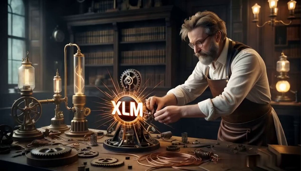 The image features a man working at a desk with various gears, cogs, and other mechanical parts spread out around him. He appears to be engaged in an activity related to XLM or another technology-related project. The background of the image is dark, which contrasts with the bright lights illuminating the scene. There are also books visible on the desk, suggesting that the man might be working on a technical project or conducting research. Overall, the image conveys a sense of focus and concentration as the man delves into his work in front of an array of mechanical components.