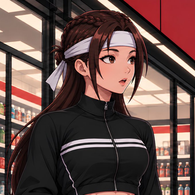 An anime-style image shows a young woman with long brown braided hair wearing a white headband and a black athletic zip-up jacket with white stripes, standing inside what appears to be a convenience store with beverage shelves in the background.

The image likely serves as promotional art or an avatar for the @0xhazels NFT mint announcement, with the character's athletic, energetic appearance fitting a "gmonly 4 days left" hype post.