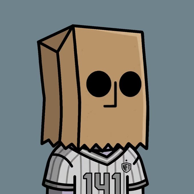 A cartoon character with a brown paper bag over its head, featuring two black eye holes and a simple nose/mouth, wearing a white and black striped soccer/football jersey with the number 1941 and a UFT logo on the chest.