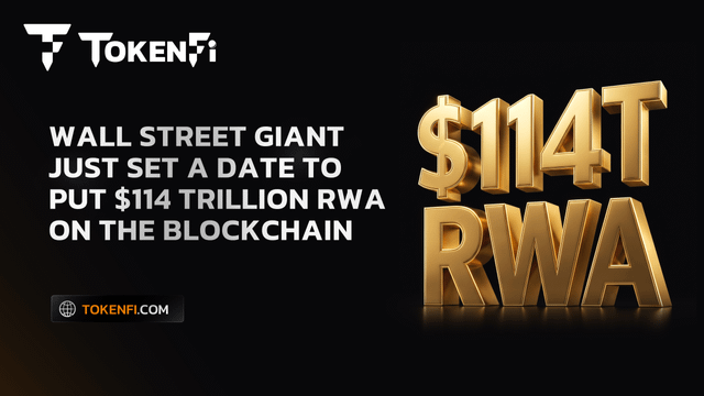 The image features a black background with gold text on it, including a description of a $114 trillion RWA transaction which takes place on the Bitcoin blockchain. This suggests that this could be related to the $1114T price point for Bitcoin, or another similar high-end digital currency. The main focus is on the transaction taking place, highlighting its significance and potential impact in the world of cryptocurrency.