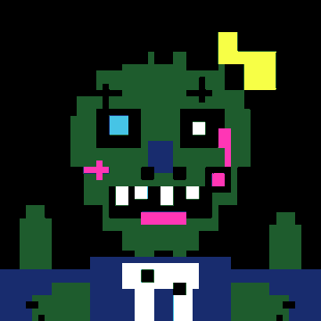 A pixel art green zombie-like creature with a wide toothy grin, mismatched blue and white eyes, pink blush marks, and a yellow crown-like accent on its head appears on a dark background. The image serves as creative artwork submitted to the WONKLAB contest, illustrating the type of art entries being collected to win "Wonkie" NFTs.