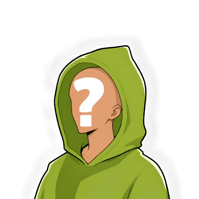 A cartoon illustration of a person wearing a green hoodie with a large white question mark covering their face.