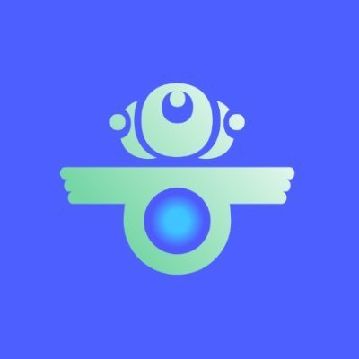 A digital icon featuring a stylized eye with a crescent moon design above a winged, glowing element, set against a solid blue background.