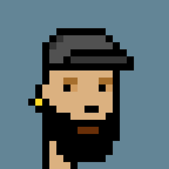 A pixel art character resembling a CryptoPunk (NFT) wearing a cap and smoking a pipe is displayed on a blue background, visually reinforcing the post's claim that "NFTs can never die" by referencing one of the most iconic NFT collections.