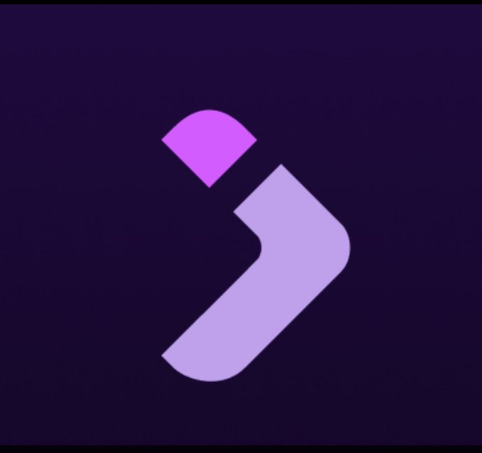 A stylized logo featuring a purple and pink chevron-like arrow design on a dark purple gradient background.
