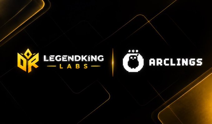 A black and gold partnership graphic featuring the logos of LegendKing Labs (DKR) and Arclings side by side.