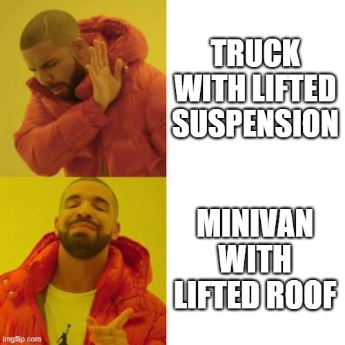 A Drake "dislike vs. like" meme that rejects a truck with lifted suspension and approves a minivan with lifted roof, humorously favoring the unusual or unexpected modification—paired with the post's confident pitch to buy into a token at 8k market cap for a promised 3x gain.

Visible text: "TRUCK WITH LIFTED SUSPENSION", "MINIVAN WITH LIFTED ROOF", and token address "0x8d2A4b9fE301cCf7d6a5B49d8c3F1e6A7c2D8f0E".