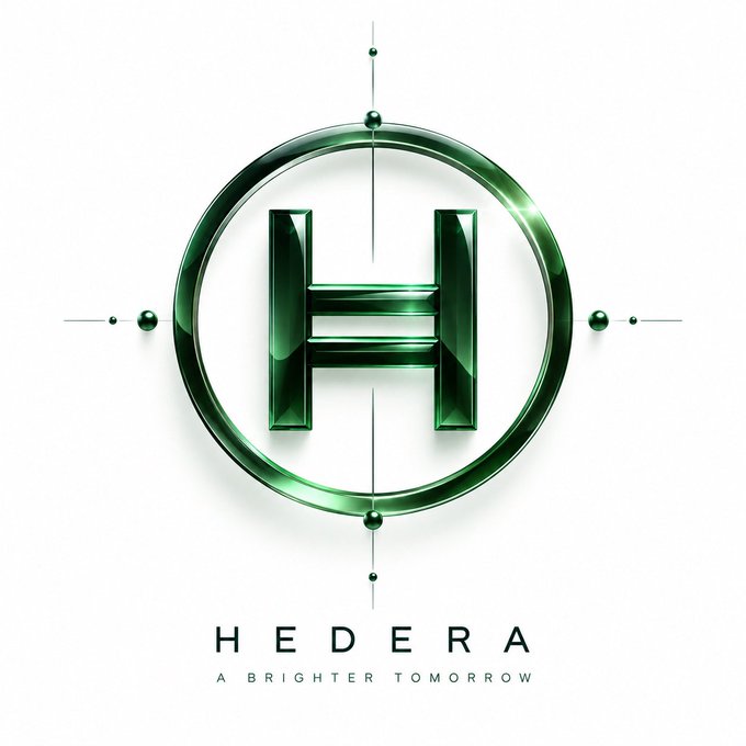 The Hedera (HBAR) logo featuring a green 3D letter 'H' inside a circular ring, with the tagline 'A BRIGHTER TOMORROW' below.