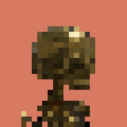 A heavily pixelated, low-resolution sprite of what appears to be a brown character against a coral-pink background, which seems to intentionally obscure or downplay the artwork being discussed in the caption.