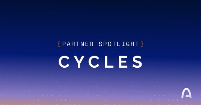 A blue gradient background displaying the text "{PARTNER SPOTLIGHT} CYCLES" with a small logo in the bottom right corner.