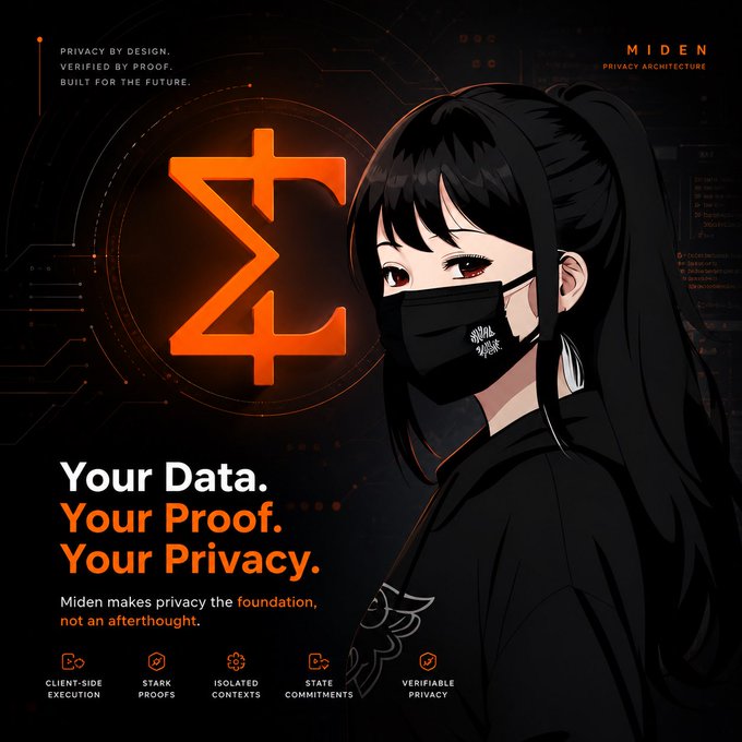 The image features a woman wearing a mask with her face in shadow against a black background. The surrounding environment appears to be a mix of darkness, neon orange, and gray tones. Overlaying this scene are three elements related to cryptocurrency transactions and security protocols, including icons for verifying proof and privacy settings. The caption below the illustration refers to these three components, likely providing information or instructions about data encryption, proof generation, and privacy management in the context of cryptocurrencies.