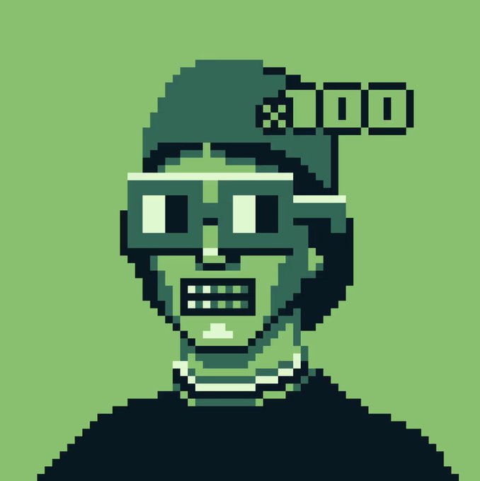 A pixel art zombie-like character in green tones with "100" displayed on its head, likely representing a cryptocurrency or NFT-themed avatar associated with The Galleria NFT mint announcement.