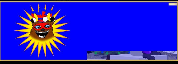 A digital illustration of a stylized sun with a face featuring multiple eyes and a wide toothy grin, set against a solid blue background with yellow rays.