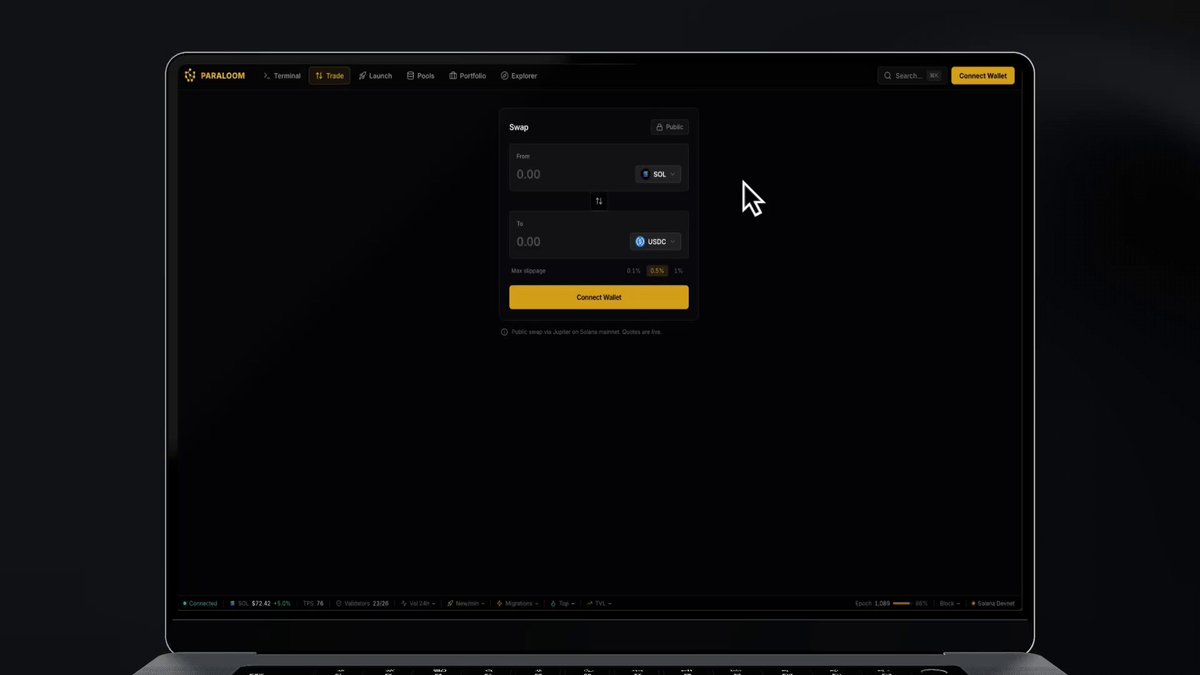 The image shows an open laptop screen displaying a web browser window with a Paraloom app icon. The Paraloom app has been updated to v0.5.0 and is ready for the week's trusted-setup ceremony, as indicated by the text in the image. The focus of the image is on the Paraloom app itself, rather than any other elements or interactions within it.
