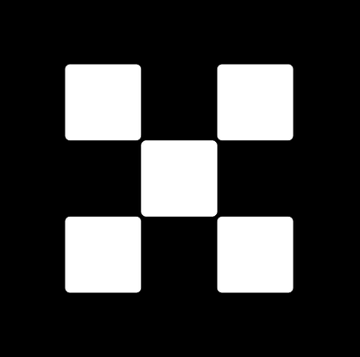 The image displays a white "X" symbol composed of small squares on a black background, likely serving as a branding or notification icon for the post. It relates to the announcement about OKX relaunching its X-Perp Stocks product featuring 80+ markets, highlighting upcoming earnings dates for major tech companies like Tesla, Alphabet, and Microsoft.