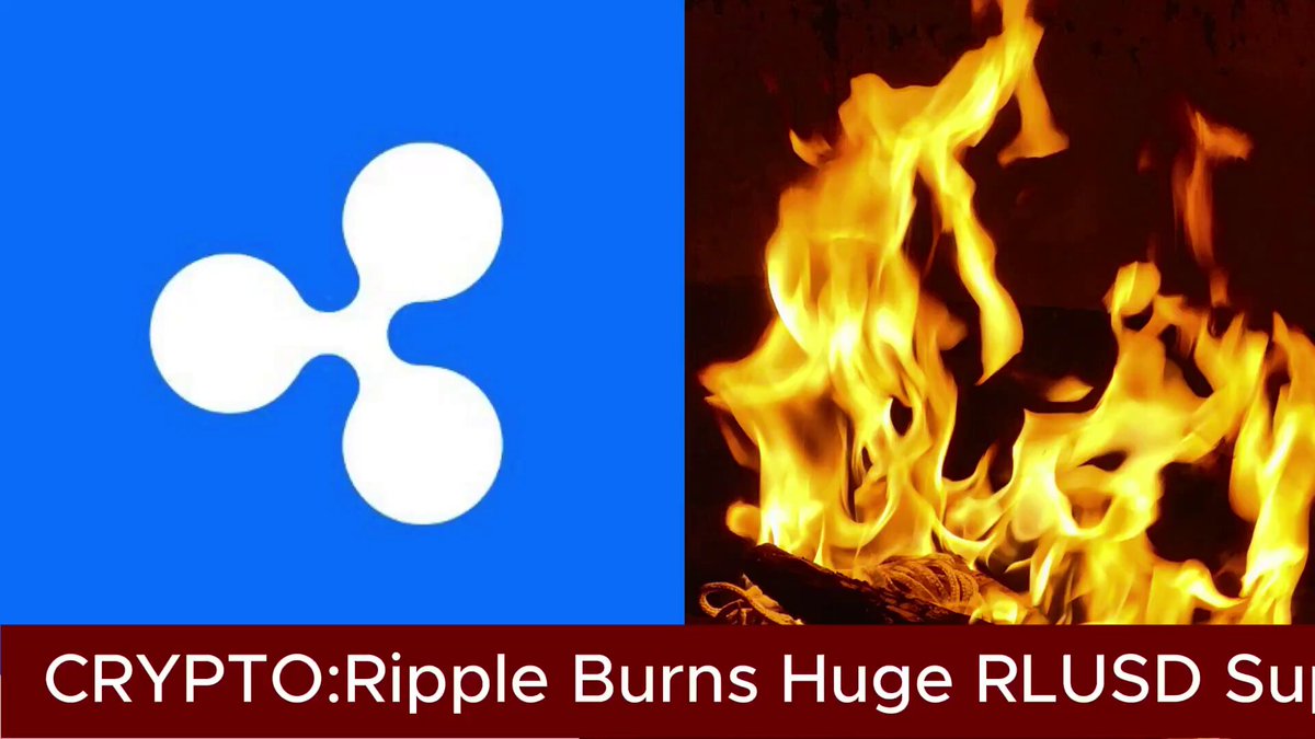 The image features a blue square with a white Ripple symbol, accompanied by a fire burning behind it. Below the Ripple symbol, there's text that reads "Crypto: Ripple burns hugeRLUSD Supply After Stablecoin growth surge Ripple burned 30 million $RLUSD on Ethereum as part of the stablecoin’s supply management mechanism". The image is related to the post because it shows how Ripple cryptocurrency has been used in a real-world scenario, where it was burned by burning off 30 million dollars worth of tokens.