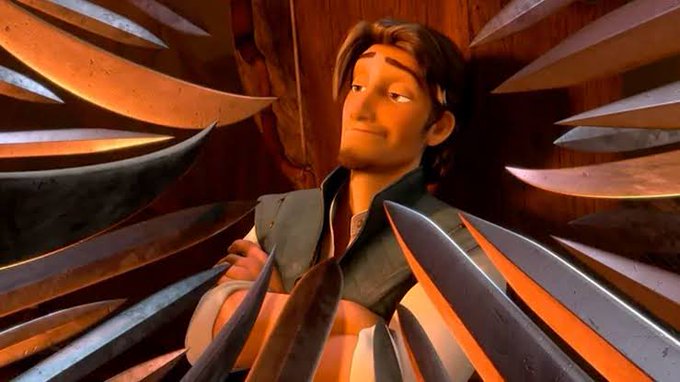 Jim Hawkins from *Treasure Planet* stands calmly with arms crossed, surrounded by a menacing array of pointed metallic objects closing in around him — a perfect visual metaphor for the post joking about how bearish everyone was on the ticker "$VVV" before it rallied.