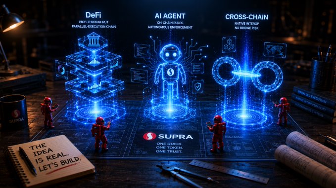 ersatz robot figurines interact with a blue-lit table, accompanied by a white notebook and black pen on the right side.