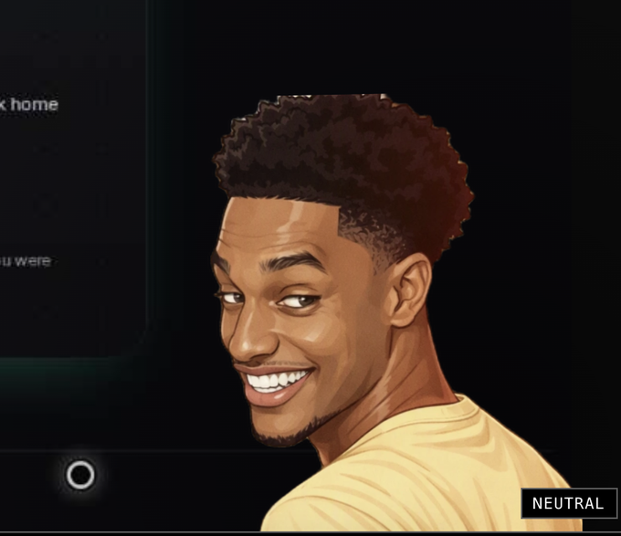 A stylized cartoon portrait of a smiling young man with short curly hair against a dark background, with the label 'NEUTRAL' in the bottom right.