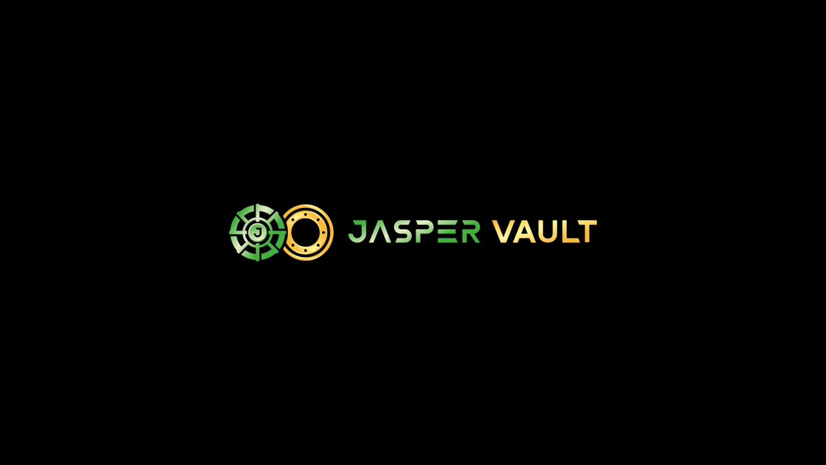 The image features a black background with white text that reads "JASPER VACULT" written in a green font, positioned centrally in the frame. There are two small circles placed at the top corners of the photo - one on the left side and another near the center bottom corner. This composition is likely intended to draw attention to the JASPER VACULT logo or be used as part of a larger graphic design project or advertisement related to the zero-lq trader platform, where real BTC perp traders can experience Zero-Liq Perp at size. The post also mentions that there are up to $1,000,000 worth of BTC notional protection and emphasizes that this is not a giveaway, requiring manual review for actual trading opportunities.