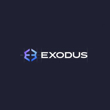 The image features a logo for an online marketplace called Exodus. The logo consists of a blue hexagon with a white border, accompanied by the word "exodus" written below it in white letters. Below the hexagon, there's a line of text that reads "BREAKING: Exodus launches Exodus Markets with Ondo, offering 200+ tokenized stocks, ETFs, and RWAs on Solana." The image is set against a dark blue background, which emphasizes the contrast between the blue hexagon and white letters.