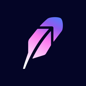 A stylized feather logo with a pink-to-purple gradient on a dark background, representing the Robinhood Chain brand, illustrates the article's news about Robinhood Crypto reducing its gas sponsorship minimum from $5 to $0.50 for Robinhood Wallet users through September 29.