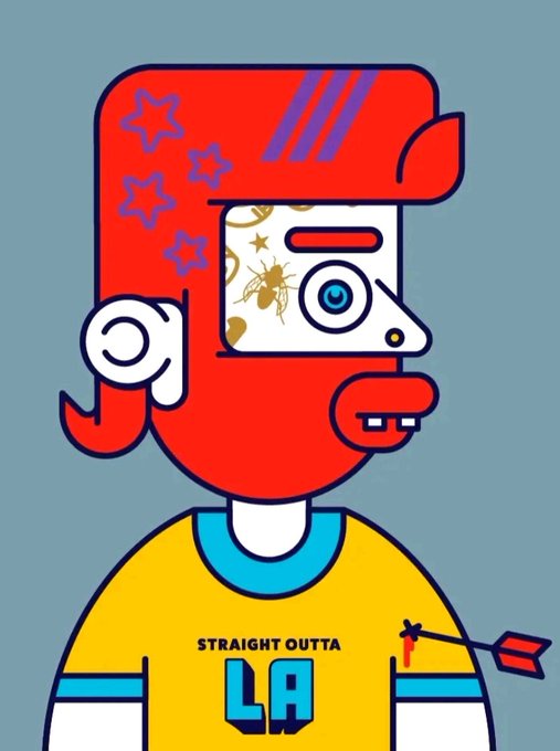 The image features a cartoon character wearing a yellow shirt with "Straight Outta LA" written on it, standing against a blue background. The character has a red beard and is holding an arrow in their right hand. There are also stars scattered throughout the image, adding to its whimsical appearance.