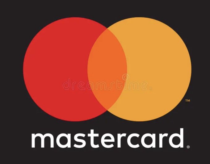 urn of gold and red circles, with a white "M" and "Mastercard" logo below.