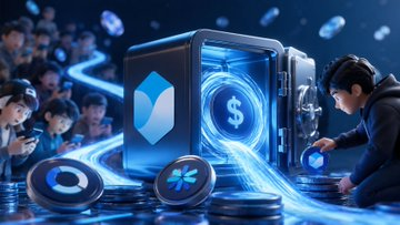 A 3D-rendered illustration depicting digital cryptocurrency assets, including coins and a safe, alongside stylized human figures interacting with the technology.