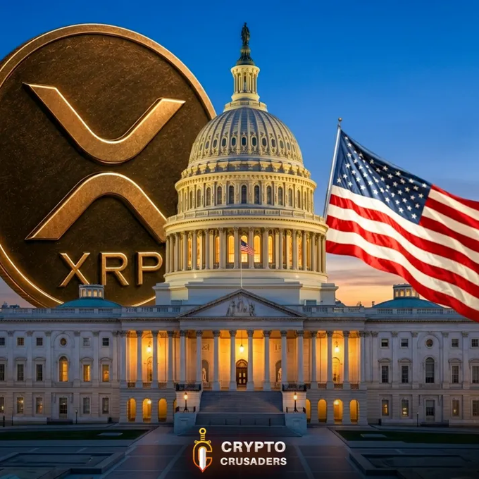 The image features a large American flag flying above a building with the words "XRP" written on it, as well as an XRP coin logo. The text in the image reads "BOOOOOOMMMM!!! US SENATE TO RESUME $XRP AND CRYPTO CLARITY ACT NEGOTIATIONS IN JUST !!! LIKE IF YOU WANT PRESIDENT TRUMP TO SIGN THE CLARITY ACT!". This suggests that there is a connection between the American flag and the coin, possibly indicating an event or negotiation related to cryptocurrency regulation.

The image also includes a large XRP coin logo on top of it, which further emphasizes the link between the two elements. The presence of these symbols in the image indicates that there might be discussions or negotiations taking place regarding crypto regulations, with the American flag and the XRP coin logos being used as visual cues to represent certain aspects of the situation.