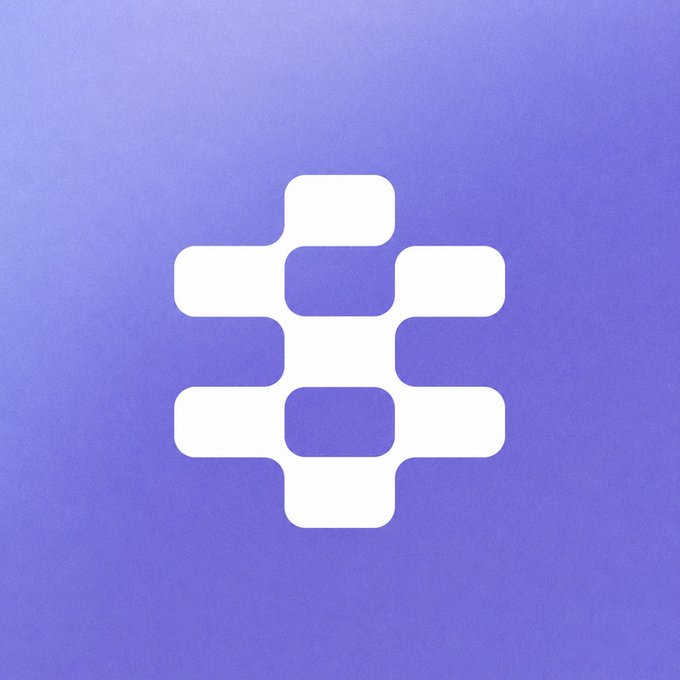 A minimalist logo design featuring white interconnected rounded shapes arranged in a symmetrical pattern on a periwinkle blue gradient background, resembling the Qualtrics logo.